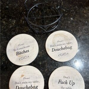 Humorous Wooden Coaster Set